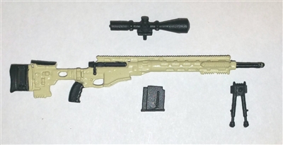 R-PSR Sniper Rifle with Scope, Bipod, Ammo Mag TAN & BLACK Version BASIC - "Modular" 1:18 Scale Weapon for 3-3/4 Inch Action Figures