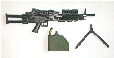 MK-46 SAW "COMPACT" Machine Gun with Ammo Case & Bipod Black Version - "Modular" 1:18 Scale Weapon for 3-3/4 Inch Action Figures