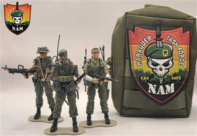 Marauder "LRRP" 3-MAN TEAM with AMMO POUCH CARRYING CASE & NAM Patch - 1:18 Scale Marauder Task Force Action Figures