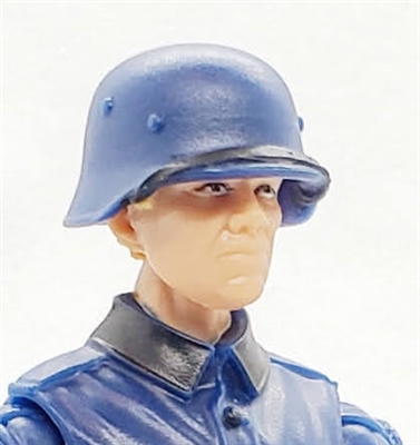 WWII German: Blue M40 Helmet with Strap on Visor - 1:18 Scale Modular MTF Accessory for 3-3/4" Action Figures