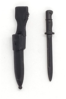 WWII German:  BLACK Bayonet / Fighting Knife with Sheath - 1:18 Scale Modular MTF Accessory for 3-3/4" Action Figures