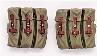 WWII German:  Tan MP44 STG-44 Ammo Pouches (Set of TWO) "Sturmgewehr" - 1:18 Scale Modular MTF Accessories for 3-3/4" Action Figures