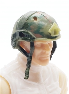 Headgear: Half-Shell Helmet OLIVE GREEN CAMO Version - 1:18 Scale Modular MTF Accessory for 3-3/4" Action Figures
