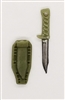 Fighting Knife & Sheath: Large Size OLIVE GREEN Version - 1:18 Scale Modular MTF Accessory for 3-3/4" Action Figures