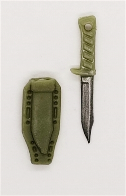 Fighting Knife & Sheath: Large Size OLIVE GREEN Version - 1:18 Scale Modular MTF Accessory for 3-3/4" Action Figures