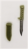 Fighting Knife & Sheath: Small Size OLIVE GREEN Version - 1:18 Scale Modular MTF Accessory for 3-3/4" Action Figures