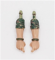 Male Forearms: Bare with CAMO OLIVE GREEN MKII Rolled Up Sleeves WITH Hands Light Skin Tone - Right AND Left (Pair) - 1:18 Scale MTF Accessory for 3-3/4" Action Figures