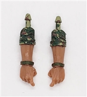 Male Forearms: Bare with CAMO OLIVE GREEN MKII Rolled Up Sleeves WITH Hands TAN Skin Tone - Right AND Left (Pair) - 1:18 Scale MTF Accessory for 3-3/4" Action Figures