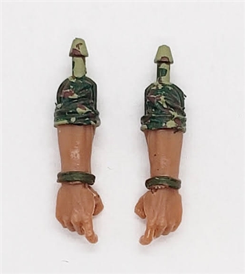 Male Forearms: Bare with CAMO OLIVE GREEN MKII Rolled Up Sleeves WITH Hands TAN Skin Tone - Right AND Left (Pair) - 1:18 Scale MTF Accessory for 3-3/4" Action Figures