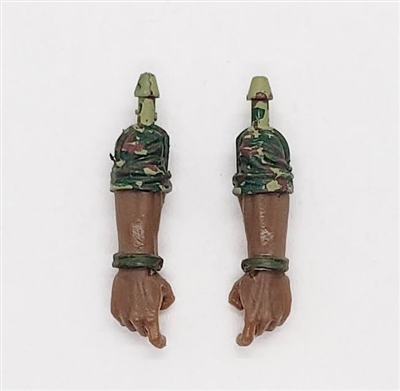 Male Forearms: Bare with CAMO OLIVE GREEN MKII Rolled Up Sleeves WITH Hands DARK Skin Tone - Right AND Left (Pair) - 1:18 Scale MTF Accessory for 3-3/4" Action Figures