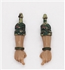 Male Forearms: Bare with CAMO OLIVE GREEN MKII Rolled Up Sleeves WITH Hands LIGHT TAN (ASIAN) Skin Tone - Right AND Left (Pair) - 1:18 Scale MTF Accessory for 3-3/4" Action Figures
