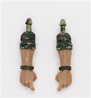 Male Forearms: Bare with CAMO OLIVE GREEN MKII Rolled Up Sleeves WITH Hands LIGHT TAN (ASIAN) Skin Tone - Right AND Left (Pair) - 1:18 Scale MTF Accessory for 3-3/4" Action Figures