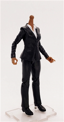 MTF Female Valkyries Body WITHOUT Head BLACK SUIT & WHITE SHIRT "Agency-Ops" DARK Skin Version- 1:18 Scale Marauder Task Force Action Figure