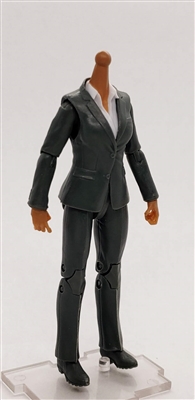 MTF Female Valkyries Body WITHOUT Head GRAY SUIT & WHITE SHIRT "Agency-Ops" TAN Skin Version- 1:18 Scale Marauder Task Force Action Figure