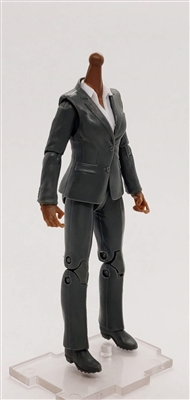 MTF Female Valkyries Body WITHOUT Head GRAY SUIT & WHITE SHIRT "Agency-Ops" Dark Skin Version- 1:18 Scale Marauder Task Force Action Figure