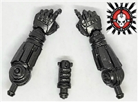 Forearms:  BLACK METAL Robo "Cyborg" Forearms WITH Hands - Right AND Left (Pair) - 1:18 Scale MTF Accessory for 3-3/4" Action Figures
