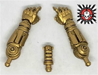 Forearms:  GOLD Robo "Cyborg" Forearms WITH Hands - Right AND Left (Pair) - 1:18 Scale MTF Accessory for 3-3/4" Action Figures