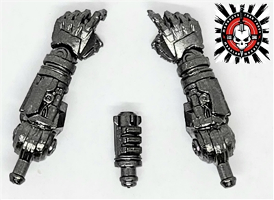 Forearms:  GUN METAL Robo "Cyborg" Forearms WITH Hands - Right AND Left (Pair) - 1:18 Scale MTF Accessory for 3-3/4" Action Figures