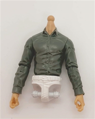 Male Dress Shirt Torso: GRAY with WHITE Waist and LIGHT Skin Tone (NO Legs OR Head) - 1:18 Scale Marauder Task Force Accessory