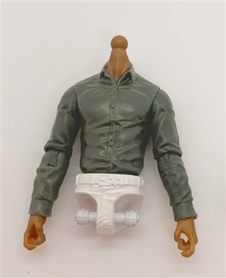 Male Dress Shirt Torso: GRAY with WHITE Waist and TAN Skin Tone (NO Legs OR Head) - 1:18 Scale Marauder Task Force Accessory