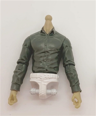 Male Dress Shirt Torso: GRAY with WHITE Waist and LIGHT TAN (Asian) Skin Tone (NO Legs OR Head) - 1:18 Scale Marauder Task Force Accessory