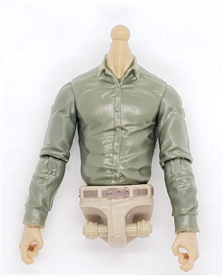 Male Dress Shirt Torso: GREEN with TAN Waist and LIGHT TAN (Asian) Skin Tone (NO Legs OR Head) - 1:18 Scale Marauder Task Force Accessory