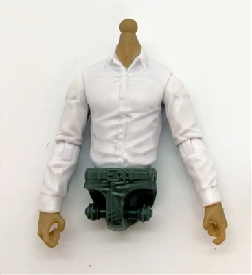 Male Dress Shirt Torso: WHITE with GRAY Waist and LIGHT TAN (Asian) Skin Tone (NO Legs OR Head) - 1:18 Scale Marauder Task Force Accessory