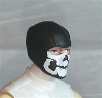 Male Head: Balaclava BLACK Mask with White "JAW" Deco - 1:18 Scale MTF Accessory for 3-3/4" Action Figures