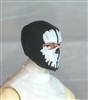 Male Head: Balaclava BLACK Mask with White "SPLIT SKULL" Deco - 1:18 Scale MTF Accessory for 3-3/4" Action Figures