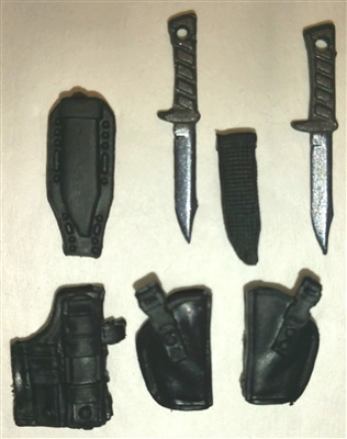 Pistol Holster & Knife Sheath Deluxe Modular Set: BLACK Version - 1:18 Scale Modular MTF Accessories for 3-3/4" Action Figures