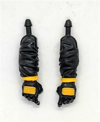 Male Forearms: BLACK & YELLOW Cloth Forearms WITH Gloved Hands - Right AND Left (Pair) - 1:18 Scale MTF Accessory for 3-3/4" Action Figures