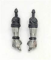 Male Forearms: Bare with BLACK Rolled Up Sleeves WITH Hands GUN-METAL Skin Tone - Right AND Left (Pair) - 1:18 Scale MTF Accessory for 3-3/4" Action Figures