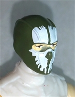 Male Head: Balaclava GREEN Mask with White "SPLIT SKULL" Deco - 1:18 Scale MTF Accessory for 3-3/4" Action Figures