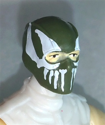 Male Head: Balaclava GREEN Mask with White "FANG" Deco - 1:18 Scale MTF Accessory for 3-3/4" Action Figures