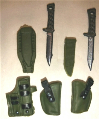 Pistol Holster & Knife Sheath Deluxe Modular Set: GREEN & Black Version - 1:18 Scale Modular MTF Accessories for 3-3/4" Action Figures
