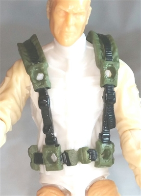 Male Vest: Harness Rig GREEN with Black Version - 1:18 Scale Modular MTF Accessory for 3-3/4" Action Figures