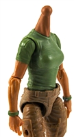 MTF Female Valkyries T-Shirt Torso ONLY (NO WAIST/LEGS): GREEN & GREEN Version with TAN Skin Tone - 1:18 Scale Marauder Task Force Accessory