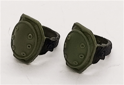 Knee Pads with Strap GREEN & Black Version (PAIR) - 1:18 Scale Modular MTF Accessory for 3-3/4" Action Figures