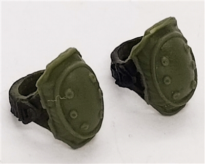 Elbow Pads with Strap GREEN & Black Version (PAIR) - 1:18 Scale Modular MTF Accessory for 3-3/4" Action Figures