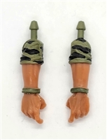 Male Forearms: Bare with GREEN & BLACK CAMO (Jungle-ops) Rolled Up Sleeves WITH Hands TAN Skin Tone - Right AND Left (Pair) - 1:18 Scale MTF Accessory for 3-3/4" Action Figures
