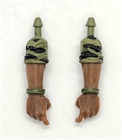 Male Forearms: Bare with GREEN & BLACK CAMO (Jungle-ops) Rolled Up Sleeves WITH Hands DARK Skin Tone - Right AND Left (Pair) - 1:18 Scale MTF Accessory for 3-3/4" Action Figures