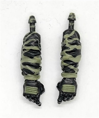 Male Forearms: GREEN & BLACK CAMO (Jungle-ops) CLOTH Forearms WITH Gloved Hands - Right AND Left (Pair) - 1:18 Scale MTF Accessory for 3-3/4" Action Figures