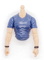 MTF MALE Contract Ops T-Shirt Shirt Torso (NO Legs OR Head): BLUE Version with LIGHT Skin Tone - 1:18 Scale Marauder Task Force Accessory