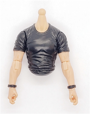 MTF MALE Contract Ops T-Shirt Shirt Torso (NO Legs OR Head): BLACK Version with LIGHT Skin Tone - 1:18 Scale Marauder Task Force Accessory