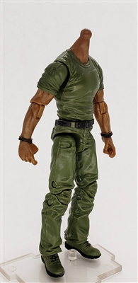 "Contract-Ops" GREEN T-Shirt & GREEN Pants DARK Skin tone MTF Male Body WITHOUT Head - 1:18 Scale Marauder Task Force Action Figure