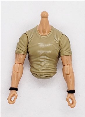 MTF Male Trooper T-Shirt Shirt Torso (NO Legs OR Head): TAN Version with LIGHT Skin Tone - 1:18 Scale Marauder Task Force Accessory
