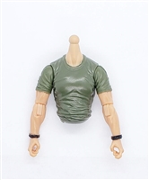 MTF Male Trooper T-Shirt Shirt Torso (NO Legs OR Head): GREEN Version with LIGHT Skin Tone - 1:18 Scale Marauder Task Force Accessory