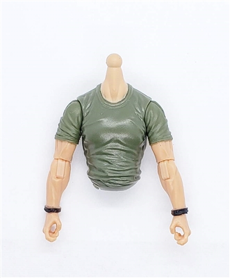 MTF Male Trooper T-Shirt Shirt Torso (NO Legs OR Head): GREEN Version with LIGHT Skin Tone - 1:18 Scale Marauder Task Force Accessory