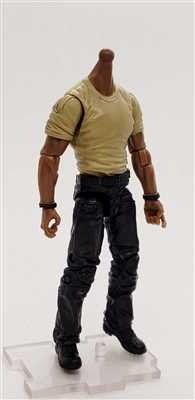 "Contract-Ops" TAN T-Shirt & BLACK Pants DARK Skin tone MTF Male Body WITHOUT Head - 1:18 Scale Marauder Task Force Action Figure