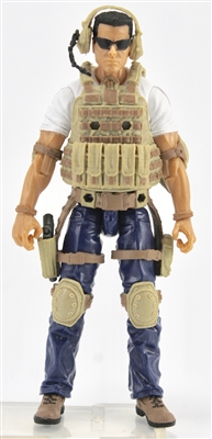 DELUXE MTF Male "Contract-Ops" - WHITE SHIRT, BLUE PANTS & TAN GEAR (Light Skin Version) - 1:18 Scale Marauder Task Force Action Figure